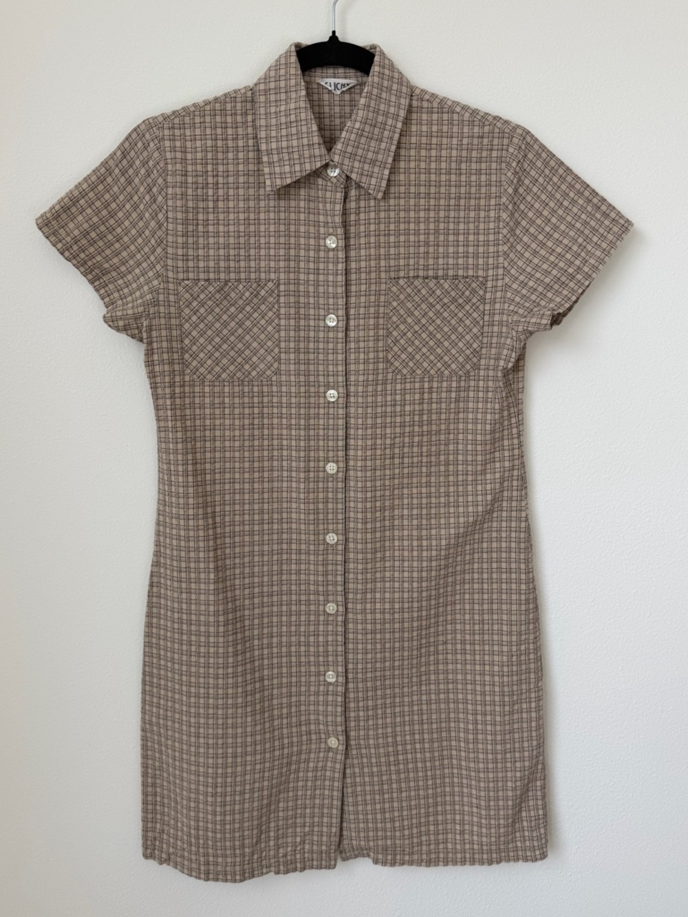 Vintage Brown Plaid Short Sleeve Shirt Dress